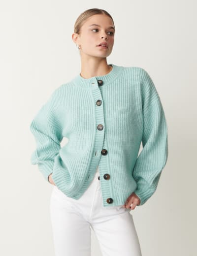 Ribbed Crew Neck Blouson Sleeve Cardigan Finery London M S