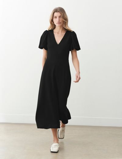 Linen Rich V-Neck Knee Length Shift Dress, M&S Collection