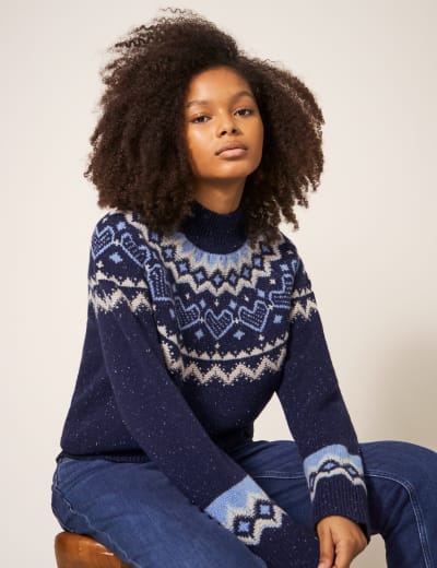 Fair Isle Crew Neck Jumper with Wool White Stuff M S