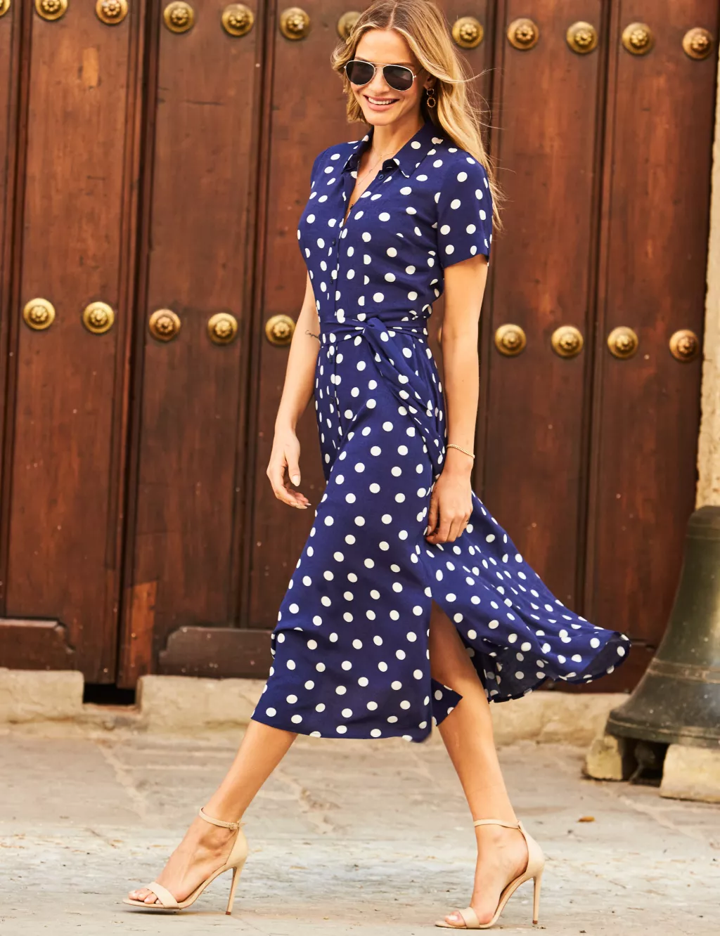Polka Dot Short Sleeve Midi Shirt Dress | SOSANDAR | M&S