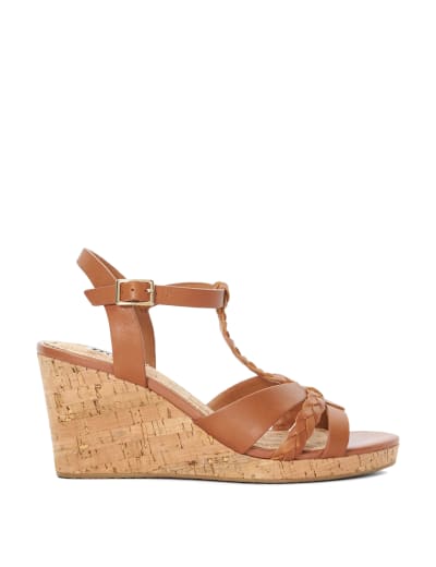 Woven Crossover Ankle Strap Wedge Sandals, Dune London