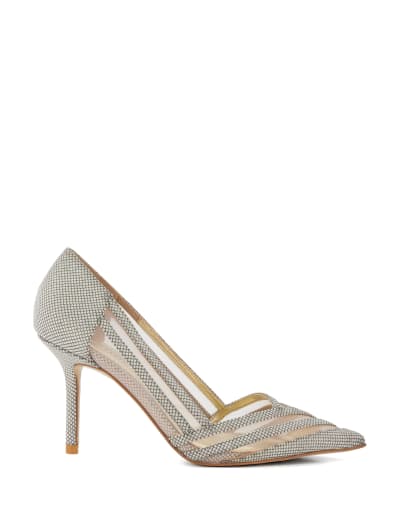 Quiz silver mid heel hotsell court shoes