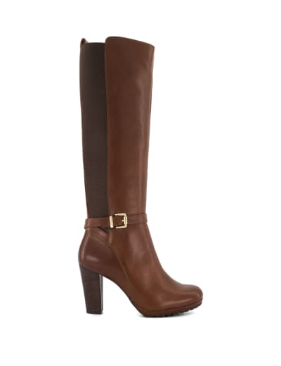 Leather Buckle Block Heel Knee High Boots Dune London M S