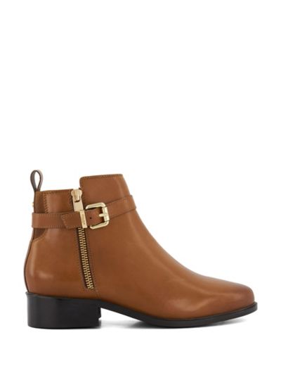 Leather Lace Up Buckle Flat Ankle Boots, Dune London