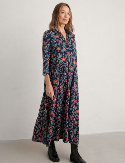 100% Cotton Jersey Knit Long Sleeve Gown Cardinal Floral L by