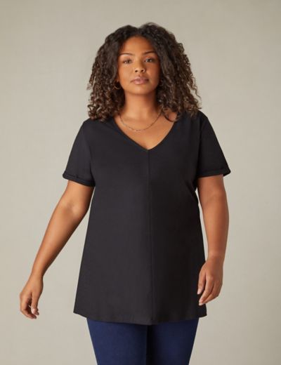 Textured V-Neck Relaxed Longline Blouse