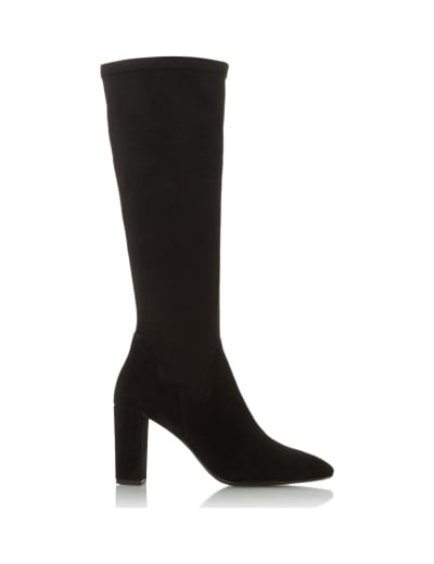 Long black block top heel boots