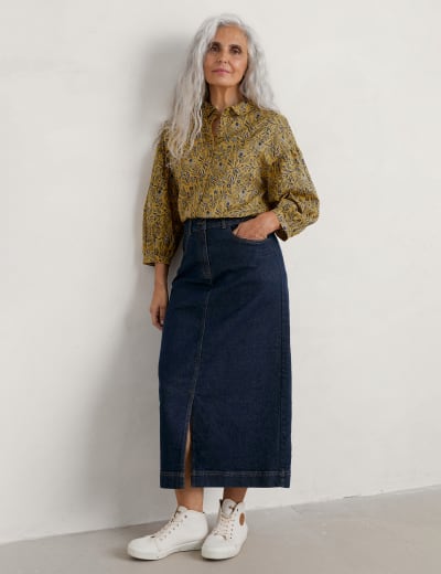 Prps split-front a-line denim midi skirt hot sale