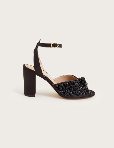 Embellished block heel sandals sales