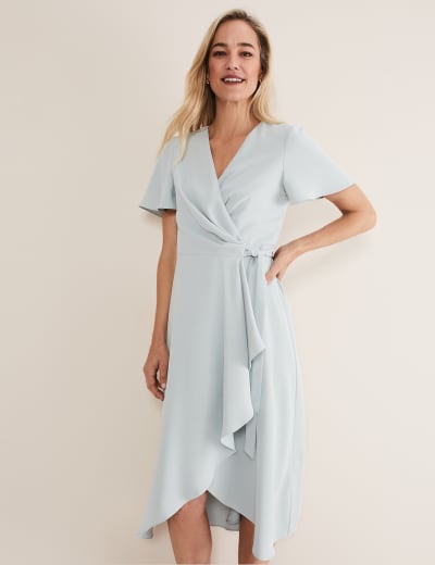 V Neck Angel Sleeve Knee Length Wrap Dress Phase Eight M S