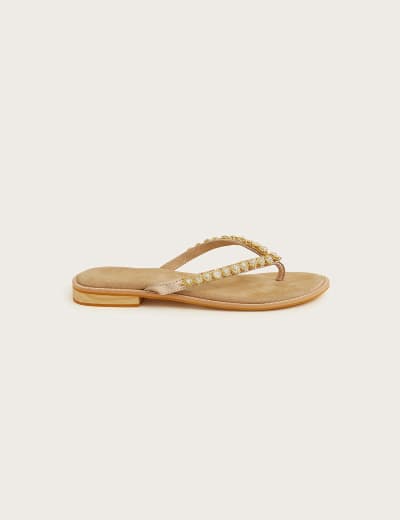 Leather Embellished Flat Flip Flops Monsoon M S