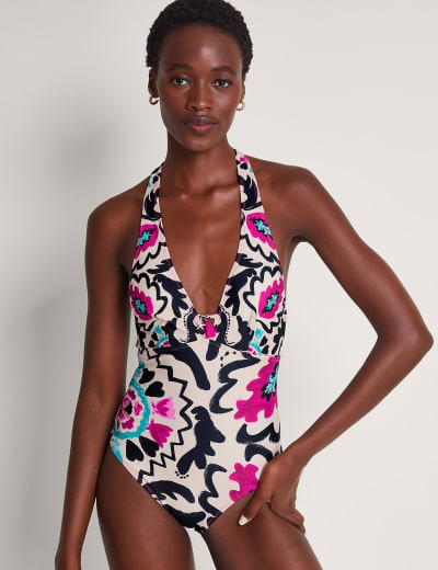 M&S Womens Tummy Control Printed Square Neck Swimsuit - 10LNG