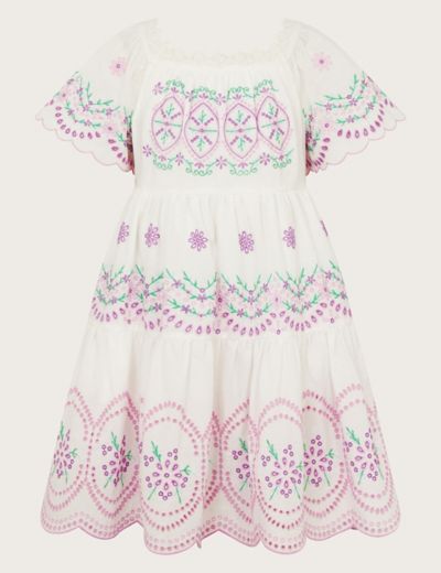 Cotton Blend Floral Embroidered Dress (3-13 Yrs) | Monsoon | M&S