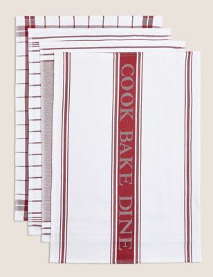 Set of 4 Antibacterial Striped Tea Towels