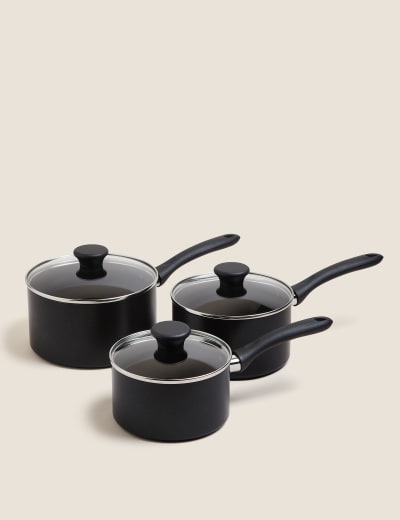 Black Aluminium 18cm Non Stick Saucepan M S Collection M S