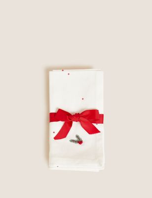Set of 4 Pure Cotton Holly Napkins