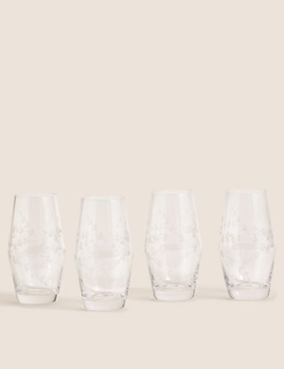 Set of 4 Textured Platinum Rim Highball Glasses, M&S Collection