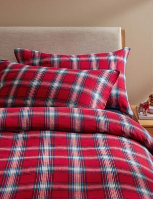 Pure Brushed Cotton Checked Christmas Bedding Set