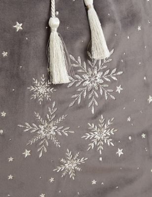 Silver Velvet Embroidered Christmas Sack
