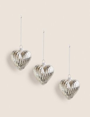 3 Pack Silver Hanging Heart Decorations