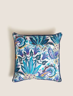 Cotton with Linen Floral Embellished Cushion