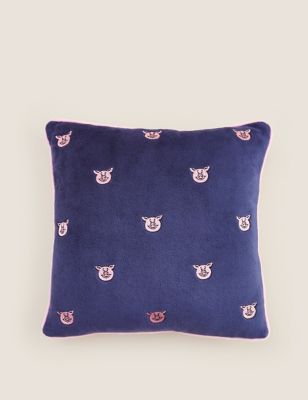 Velvet Percy Pig™ Embroidered Small Cushion