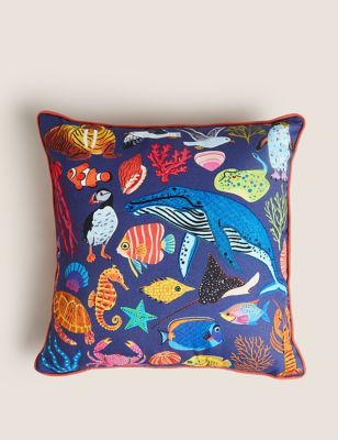 Pure Cotton Under the Sea Embroidered Cushion