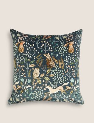 Woodland Print Embroidered Cushion