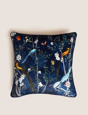 Velvet Spring Bird Cushion