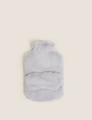 Faux Fur Mini Hot Water Bottle & Mask Gift Set