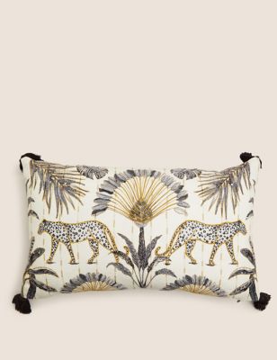 Cotton Blend Leopard Embroidered Bolster Cushion