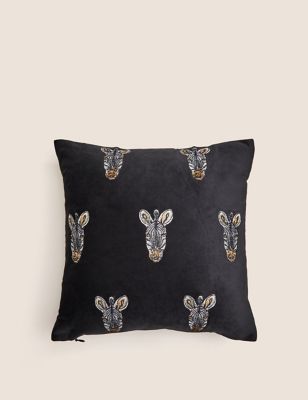 Velvet Small Embroidered Zebra Cushion