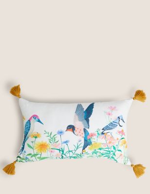Cotton Rich Bird Tasselled Bolster Cushion