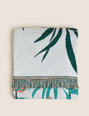 Pure Cotton Palm Print Knitted Throw