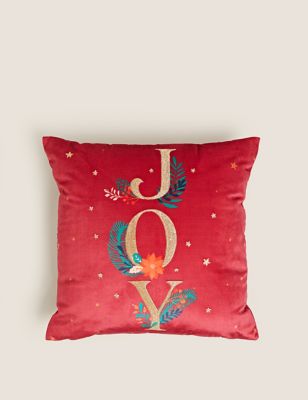Velvet Joy Slogan Embroidered Cushion