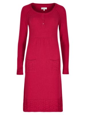Dark Rose Fit & Flare Knitted Dress with Wool