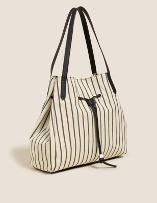 Canvas Striped Drawstring Tote Bag