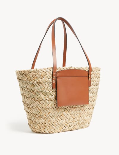 Cornwall Short Leather Handle Woven Basket Bag