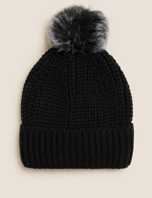 Knitted Faux Fur Pom Hat
