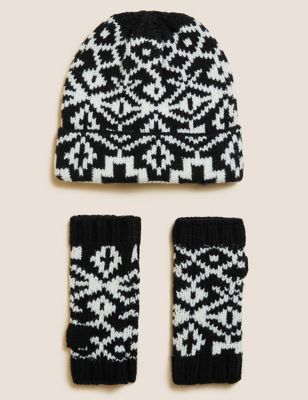 Knitted Fair Isle Hat & Gloves Gift Set