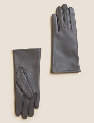 L M&S Collection Grey Leather Gloves Size S M 