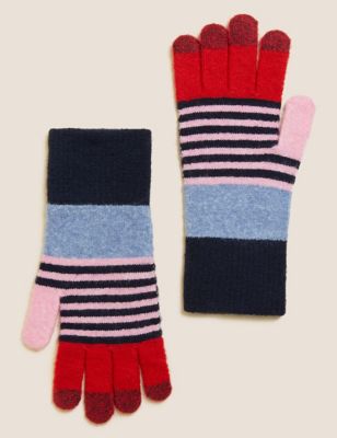 Knitted Striped Touchscreen Gloves