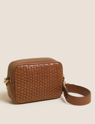 Leather Woven Cross Body Camera Bag