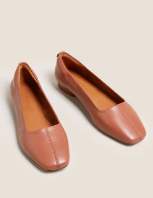 square toe leather ballerina pumps