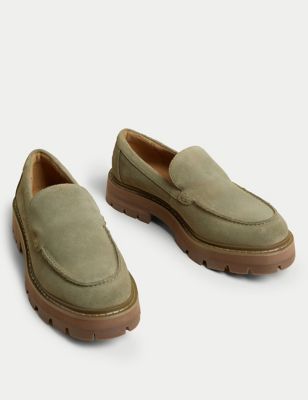 Suede Stain Resistant Block Heel Loafers