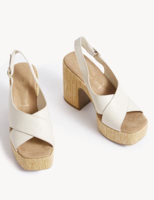 Leather Crossover Platform Sandals