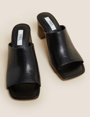 Leather Open Toe Heeled Mules