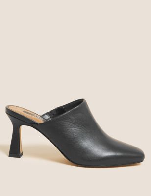 Leather Square Toe Mule Court Shoes