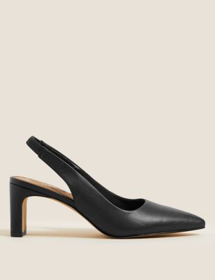 Leather Block Heel Pointed Slingback Shoes