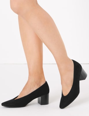 m&s black court shoes